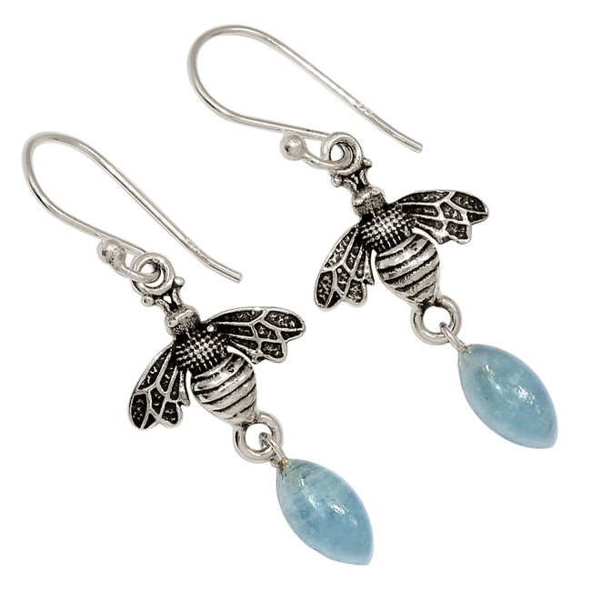 Bee - Natural Aquamarine - Brazil 925 Silver Earrings Jewelry ALLE-17569