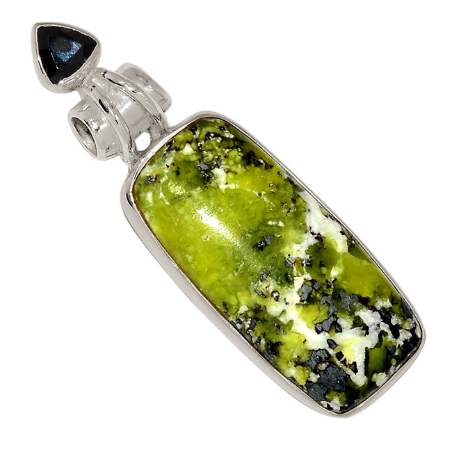 Natural Lizardite Serpentine & Black Onyx 925 Silver Pendant Jewelry ALLP-28033