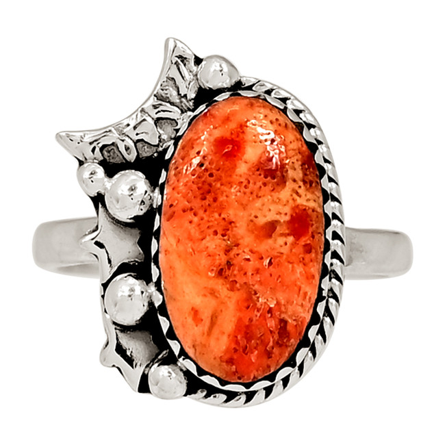 Moon & Star - Composite Coral 925 Sterling Silver Ring Jewelry s.8 ALLR-29266
