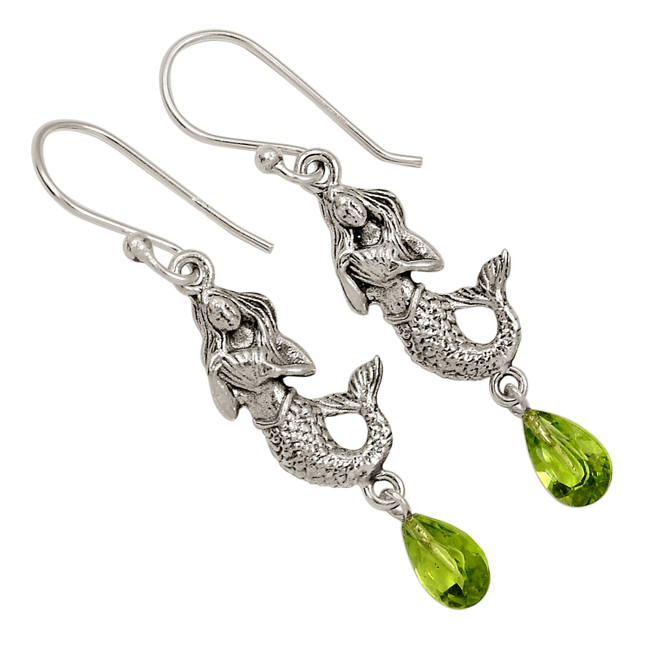 Mermaid - Natural Peridot 925 Sterling Silver Earrings Jewelry ALLE-17671