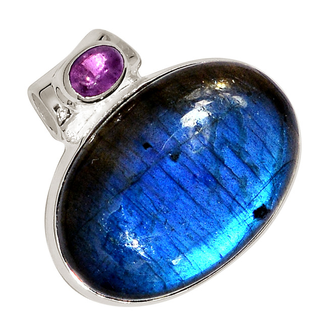 Natural Labradorite & Ruby 925 Sterling Silver Pendant Jewelry ALLP-28049