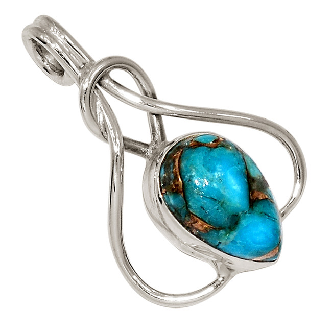Composite Copper Blue Turquoise 925 Sterling Silver Pendant Jewelry ALLP-27378