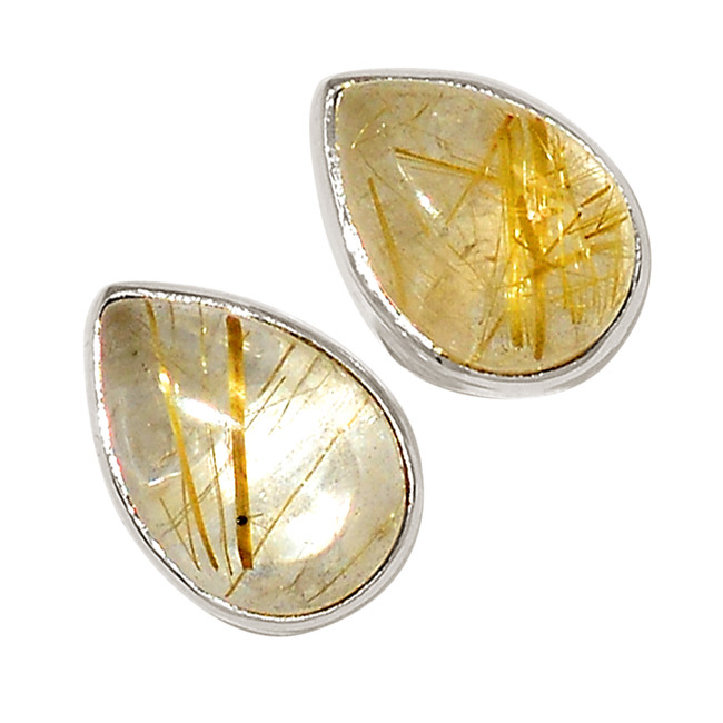 Natural Golden Rutile - Brazil 925 Silver Earrings Stud Jewelry ALLE-18119