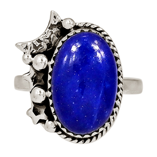 Moon & Star - Natural Lapis Lazuli - Afghanistan 925 Silver Ring s.9 ALLR-29271