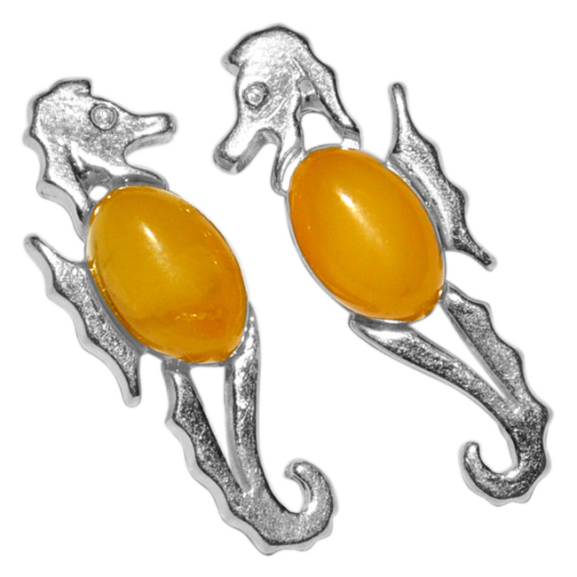 1.48g Seahorse Egg Yolk Authentic Baltic Amber 925 Sterling Silver Earrings A8496B