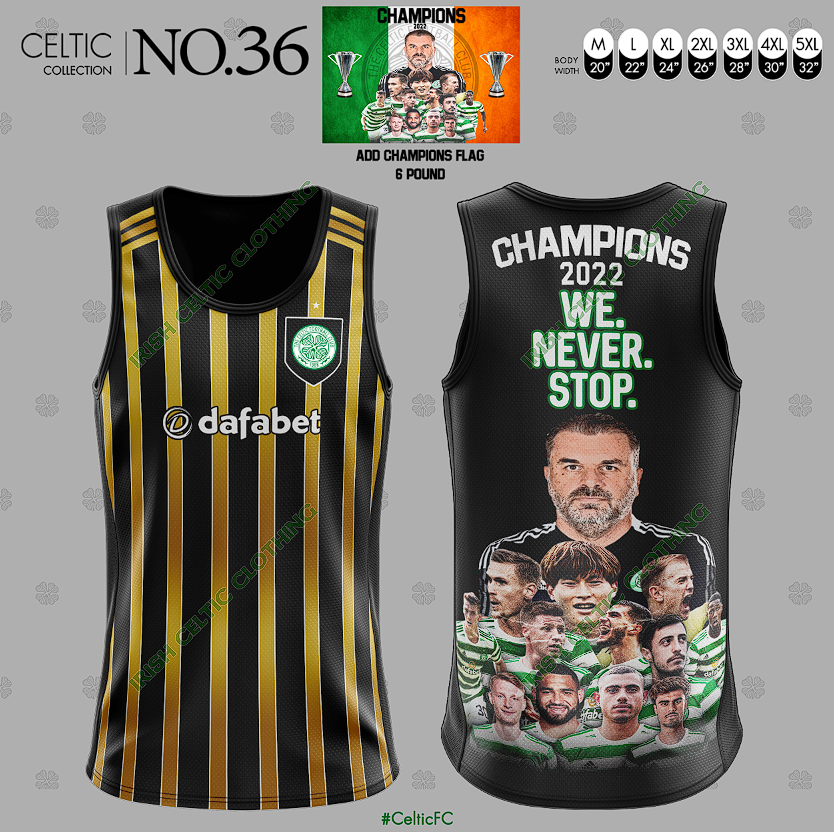 CELTIC BLACK GOLD WE NEVER STOP VEST #36 - irish and celtic clothing