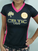 LADIES BLACK AND PINK EMBROIDED T-SHIRT