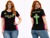 LADIES BLACK AND PINK EMBROIDED T-SHIRT