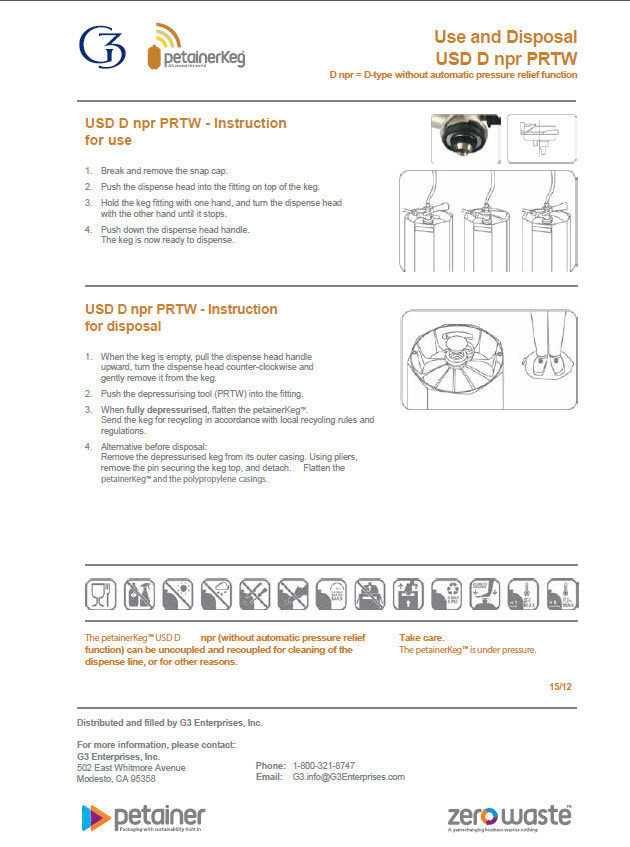 Petainer Keg npr USD Use & Disposal Instructions