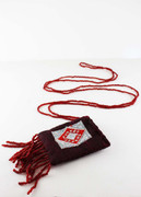 Embroidered Burgundy Pouch Necklace with Fringe