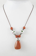 Natural Agate Thread Necklace with Oriental Beads