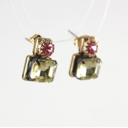 Bohemian Glass Studs Earrings - Pink Amethyst & Yellow Topaz