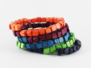 Bright Multi-Color Squire Beaded Spiral Wooden Bracelet / Cuff