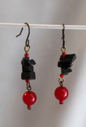 Small Red Drop Earrings with Black Semi-Precious Stone Chips