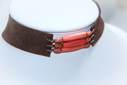 Brown Suede Choker with Coral Salmon Colored Beads