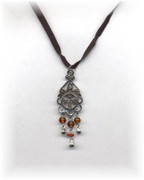 Filigree Drop Charm Pendant on a Brown Suede Cord