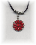 Red Flower Pendant Necklace on a Black Cord