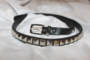 Black Leather Belt with Square Pyramid Silver Tone Studs