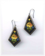 Russian Hand-Painted Yellow Flower Wooden Earrings