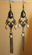 Jules Pearls and Chain Tassle Chandelier Earrings