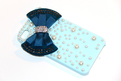 Blue iPhone 4 4S Cell Phone Case with Teal Bow