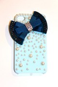 Blue iPhone 4 4S Cell Phone Case with Teal Bow