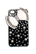 Black iPhone 4 4S Cell Phone Case with Ivory White Bow