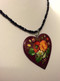 Orange Rose Red Heart Necklace