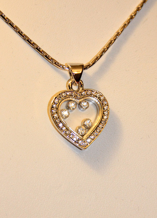 Rhinestones inside heart charm pendant necklace