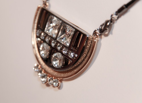 Art Deco Eleanor Rhinestone Necklace with Silver and Golden Accents 