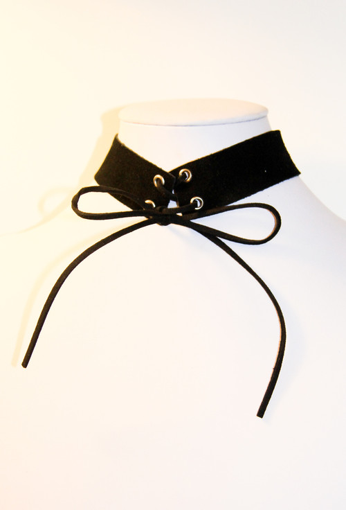 Black Suede Choker Necklace with Corset Ties