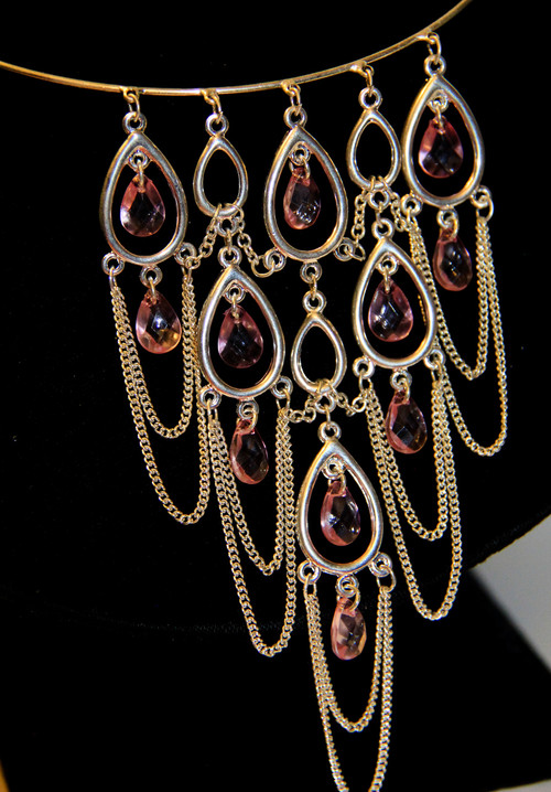 Pink Chandelier Drops Coil Necklace