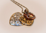 Tri-Color Layered Heart  Pendant Necklace