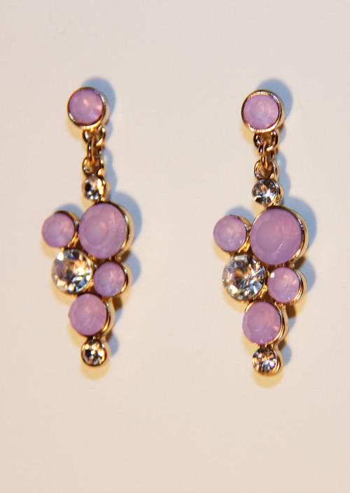  Lavender Purple Bubble Mosaic Drop Earrings with Rhinestones 