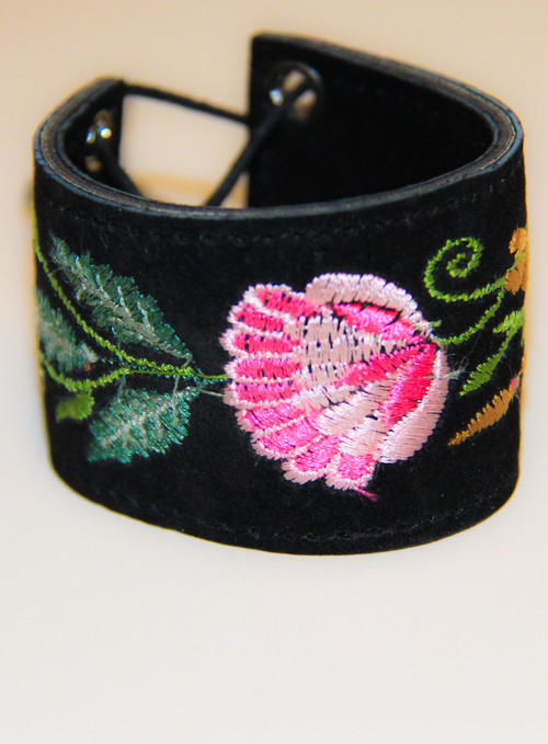 Black Embroidered Suede Cuff