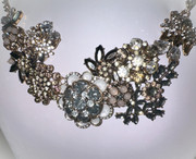 Gray, Opal Dusty Pink, and Hematite Flower Exquisite Rhinestone Statement Necklace