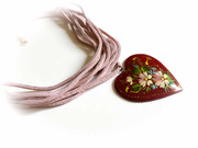 Hand-Painted Russian Daisy Heart on a Dusty Pink Multi Row Suede Choker Necklace