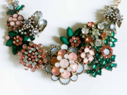 Emeralds and Pinks Exquisite Rhinestone Statement Necklace