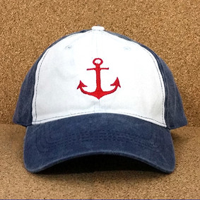 Nautical Hat by WaterGirl- Distressed Red Anchor Ball Cap
