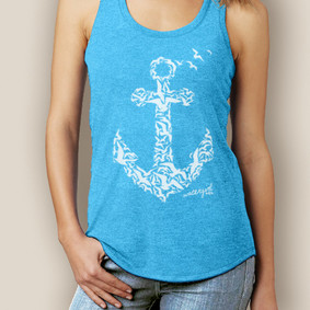 Boating Tank Top- WaterGirl Seagulls Anchor Signature Tri-Blend Racerback ( More Color Choices)