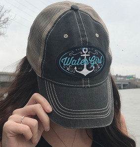 Nautical Hat by WaterGirl- Distressed Black WaterGirl Trucker Hat