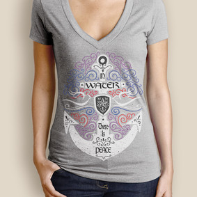 Women's Boating T-Shirt - WaterGirl Peace Anchor Deep V