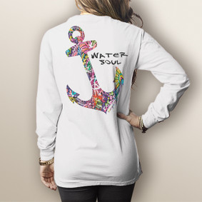 Watergirl Freestyle Anchor Colorful- Comfort Colors Long Sleeve Pocket Tee (More Color Choices)