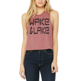 Wake & Lake Black Grunge Text  -  Crop Muscle Tank (more color choices)