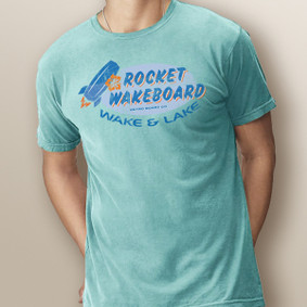 Guy's Wake & Lake Rocket Wakeboard (front print) - Comfort Colors Tee (More Color Choices)