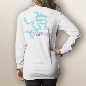 My Happy Place LOTO (or Your Custom Lake) - Comfort Colors Unisex Long Sleeve Pocket Tee