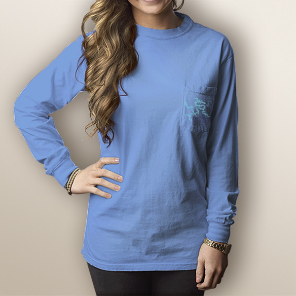 My Happy Place LOTO (or Your Custom Lake) - Comfort Colors Unisex Long  Sleeve Pocket Tee