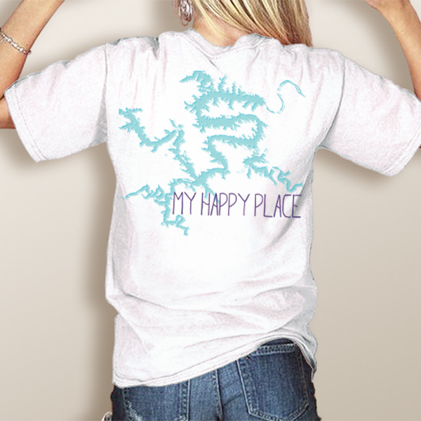 My Happy Place LOTO (or Your Custom Lake)-Comfort Colors UNISEX Pocket Tee  (More Color Choices) - The Water Soul
