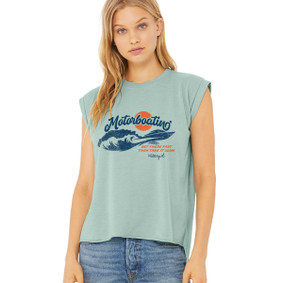 Boating Tank Top - Motorboating Get There Fast Rolled Cuff Tank