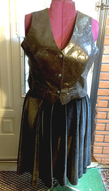 Stretch Velvet Swing Skirt in Black. Shown with Women's Renaissance Leather Vest. Sold Separately.